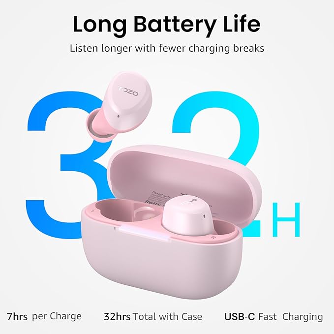 TOZO A1 Wireless Earbuds Bluetooth 5.3 Light Weight in Ear IPX5 Waterproof Headphones 2 Mic for AI Calls, Immersive Premium Sound Bass Headset with Charging Case, 32 Presets EQ Customization via App