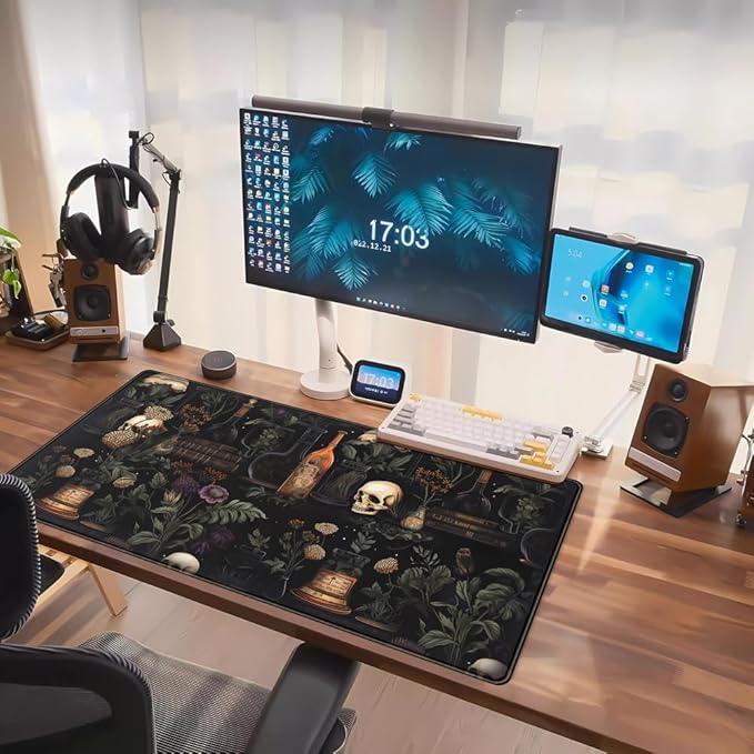 Vintage Aesthetic XL Extended Large Gaming Mouse Pad - Black Academia Mystical Green Plant Design - Computer Laptop Keyboard and Mouse Mat Desktop Protector - 31.5 x 15.8 in