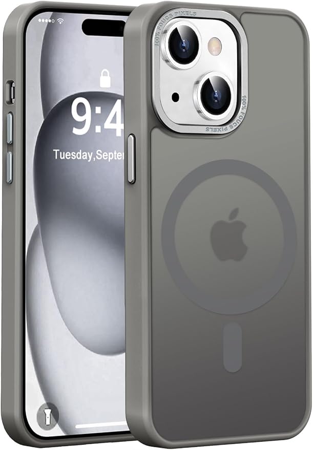 Newfuture Magnetic for iPhone 15 Case [Compatible with Magsafe] [Military Grade Drop Protection] Translucent Matte Anti-Fingerprint Shockproof Phone Case for iPhone 15 6.1 inch, Titanium Gray