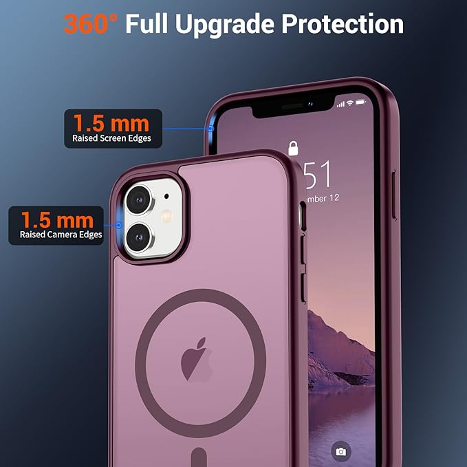SUPFINE Magnetic for iPhone 12 Mini Case & iPhone 13 Mini Case (Compatible with MagSafe) (Military Grade Drop Protection) Translucent Matte Shockproof Phone Cover,Wine Red