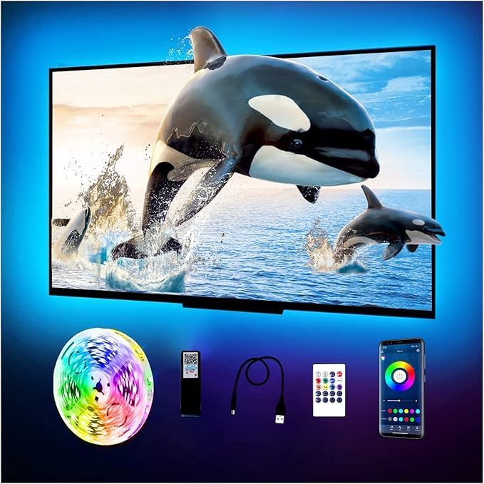 phopollo LED Lights for TV, 15Ft TV LED Backlight, Bluetooth Color Changing LED Strip Lights for TV 65-75 inch, App Control, USB Powered