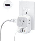 USB Wall Charger, Wall Plug Adapter Outlet Extender, TESSAN 3 Charger Block (1 USB C Port), Multi Charging Station for Cruise, Bathroom, Office, Dorm Essentials