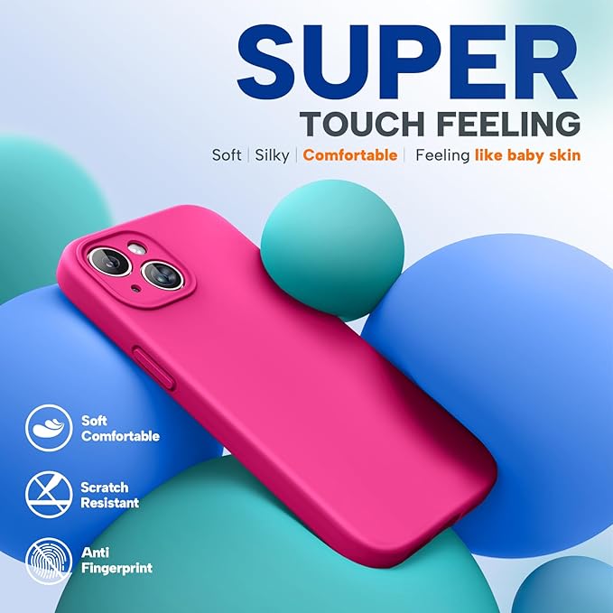 Miracase Compatible with iPhone 15 Case, [Soft Anti-Scratch Microfiber Lining], Liquid Silicone Case Gel Rubber Shockproof Drop Protection Phone Case for iPhone 15, Hot Pink