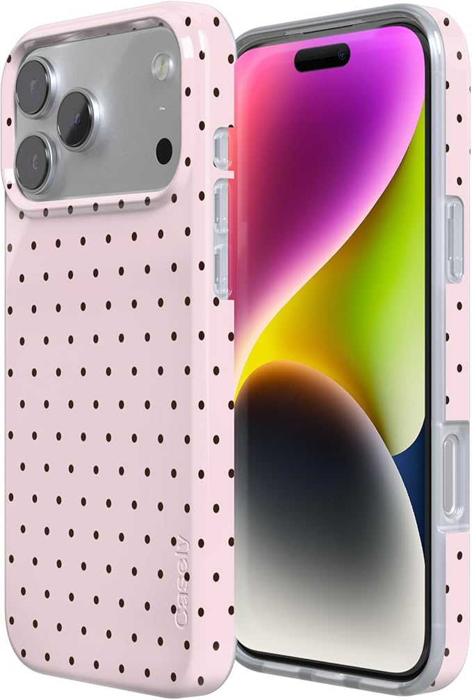 Casely iPhone 17 Pro Case | On the Dot | Pink & Brown Polka Dot | Compatible with MagSafe | Classic Ultra Slim Design