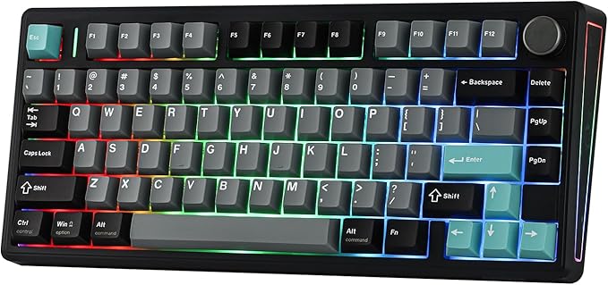 EPOMAKER TH80 V2 75% Wireless Mechanical Keyboard with Metal Knob, 8000mAh, 2.4Ghz/BT/USB-C, RGB, Hot Swap, Custom Driver, PBT Keycap, Wireless Gaming Keyboard for PC/Mac (Black, Sea Salt Silent)