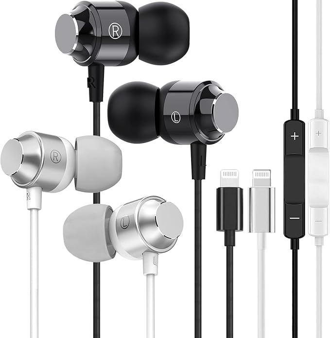 2Pack - Wired Earbuds for iPhone Headphones with Lightning Plug [ Mic Volume Control HiFi Stereo Noise Cancelling ] Earphones Wired Ear buds Compatible with iPhone 14 13 12 11 Pro Max/XR/XS/X/8/7