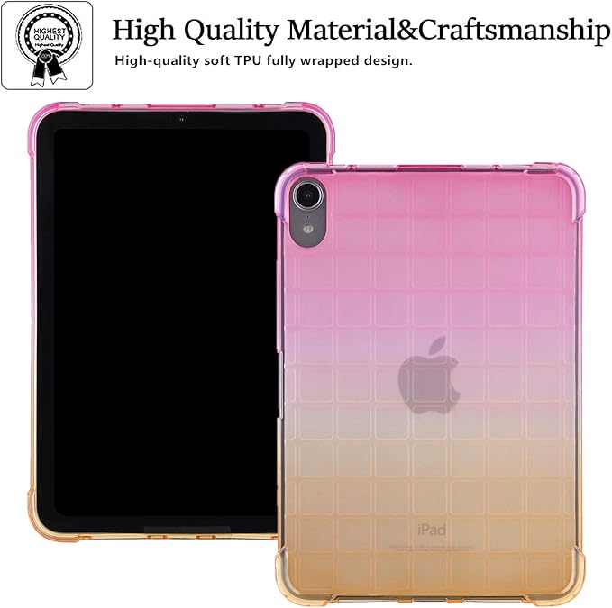 Translucent Case for iPad mini 7 A17 Pro 2024 & iPad mini 6 2021, Frosted Back Soft TPU Shockproof Matte Clear Silicone Bumper Shell for iPad mini 7th/6th Generation 8.3 inch, Pink & Yellow
