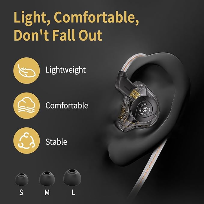 HiFi IEM for Gaming, CCZ MC02 in Ear Monitors, Clear Crystal Sound Gaming Earbuds, 10mm 1DD Wired Headphones with Patented IEMS Ear Tips for Computer Laptop School Students (Clear White, Without Mic)