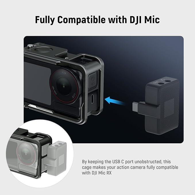NEEWER Action Camera Cage for Osmo Action 5 Pro / 4/3, Protective Metal Video Rig with Cold Shoe, 1/4" Thread, Shutter Button Compatible with DJI Mic Magnetic Adapter Mount Accessories, AC014 Black