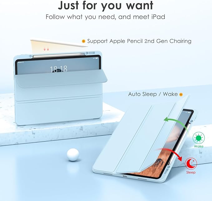 VIKESI Case for iPad Pro 12.9 6th/5th/4th/3rd Generation 2022/2021/2020/2018,TPU Shockproof Frame,Built-in Pencil Holder,Auto Sleep/Wake - Ice Blue