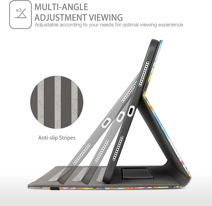 Case for iPad Air 13-inch M4/M3/M2, iPad Pro 12.9 6th/5th/4th/3rd Generation Case with Pencil Holder Multi-Angle Adjustable Stand Shockproof Pocket/Hand Strap/Auto Wake Sleep Sunflowers Butterfly