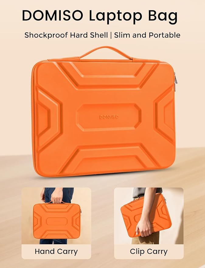 DOMISO 14 inch Laptop Sleeve with Handle, Shockproof & Waterproof EVA Protective Laptop case, Hard Laptop Sleeve for 14" HP Dell Asus Lenovo Laptop, Orange