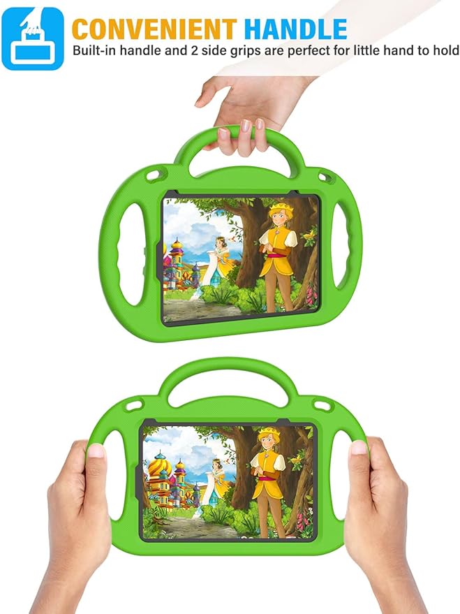Kids Case for iPad mini 7 (A17 Pro) 2024/ Mini 6 2021, iPad mini 7th/6th Generation Case with Shoulder Strap - Durable Shockproof with Handle Stand Protective Cover for iPad 8.3 Inch, Green