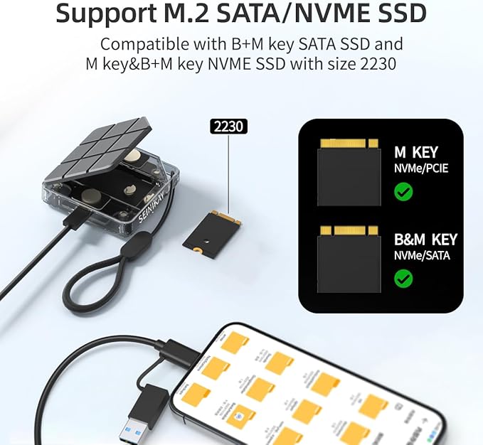 Mini NVME Enclosure, M.2 SSD Enclosure for iPhone 15 Pro Max ProRes,10Gbps Speed,Supports M Key and B&M Keys SATA NVME SSD