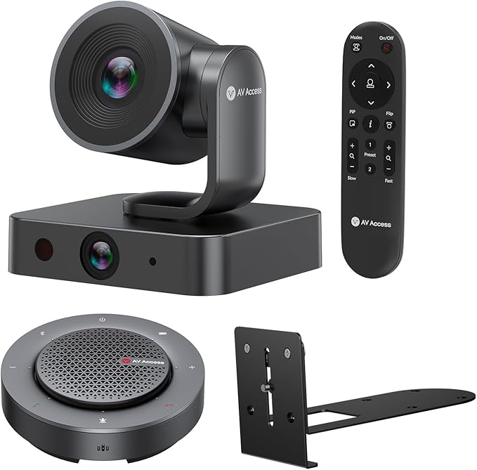All-in-One Conference System: 4K AI PTZ Webcam with Dual Lens + Wireless USB/Bluetooth Speakerphone, AI Framing & Presenter Tracking, 15x Zoom, 360° Mic, Zoom/Teams/Webex Compatible for Meeting Room