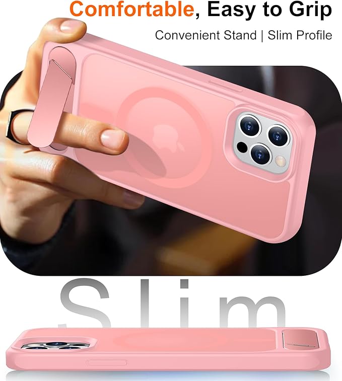 Magnetic Compatible with iPhone 12 Pro Max Case, [Built-in Invisible Kickstand][Compatible with MagSafe][Military Grade Shockproof] Slim Translucent Matte Phone Case for iPhone 12 Pro Max 6.7"