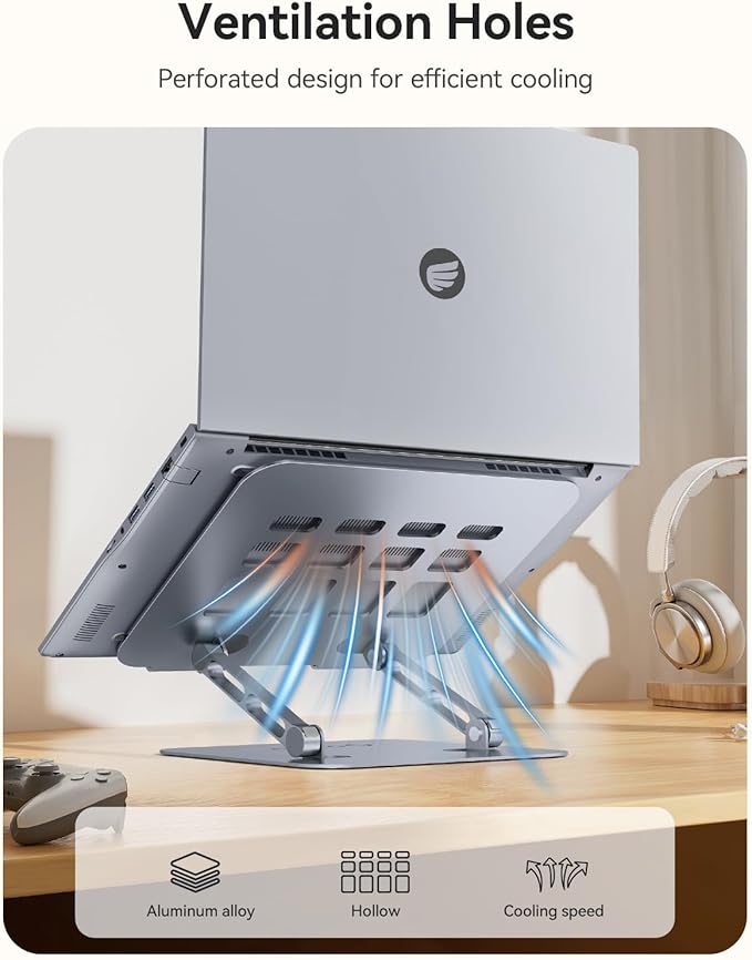 ORICO Ergonomic Laptop Stand for Desk, Height Adjustable Aluminum Alloy Laptop Stand Riser, Foldable Computer Holder Compatible with MacBook, Dell XPS, HP up to 17” - ST11, Gray