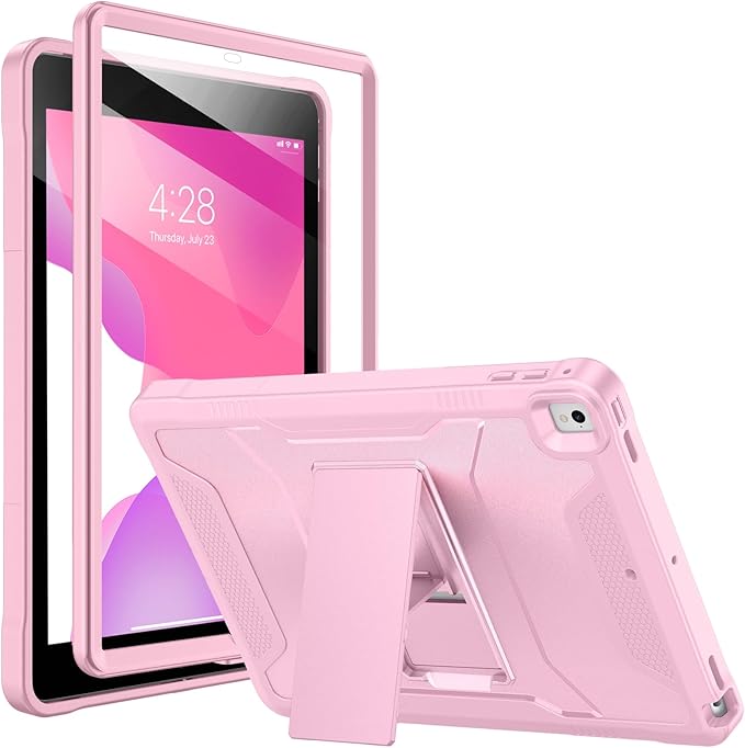 Soke Case for iPad 6th/5th Generation 9.7 Inch 2018/2017,with Built-in Screen Protector and Kickstand, Rugged Full-Body Heavy Duty Protective Cover for Apple iPad Air 2 /Pro 9.7 - Pink