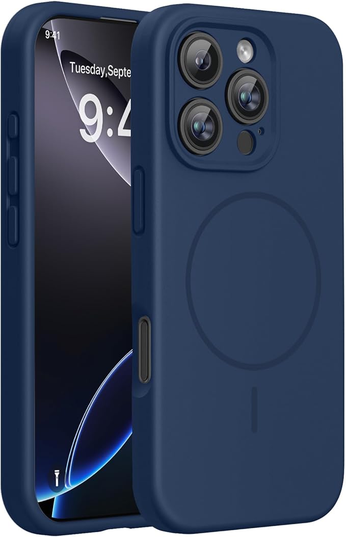 Miracase Magnetic for iPhone 16 Pro Case, [Soft Anti-Scratch Microfiber Lining], Compatible with MagSafe, Liquid Silicone Case Shockproof Drop Protection Phone Case for 16 Pro,Dark Blue