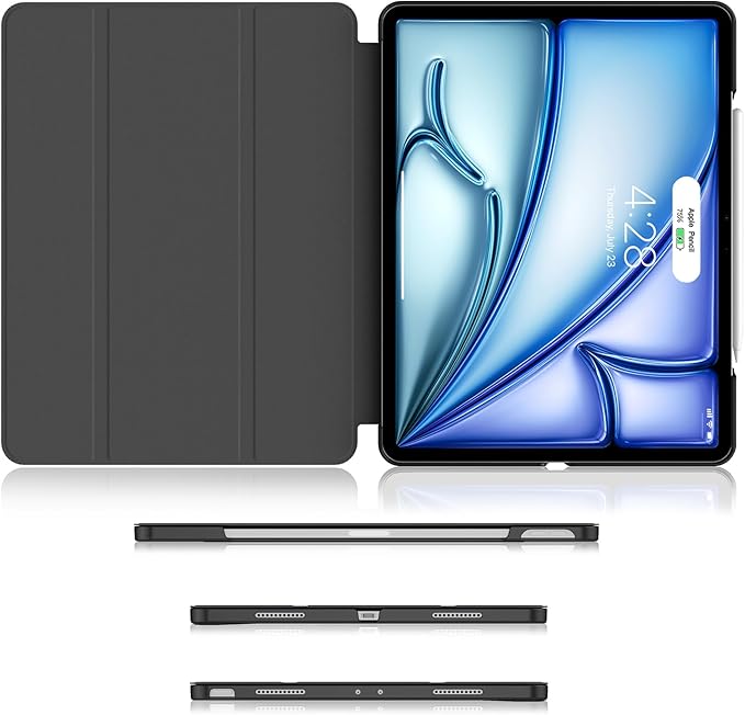 Soke Case for iPad Air 13 Inch (M3/M2) 2025/2024,iPad Pro 12.9 2022 2021(6th 5th Generation) - [Slim Trifold Stand + Auto Wake/Sleep],Protective Hard PC Back Cover (Black)