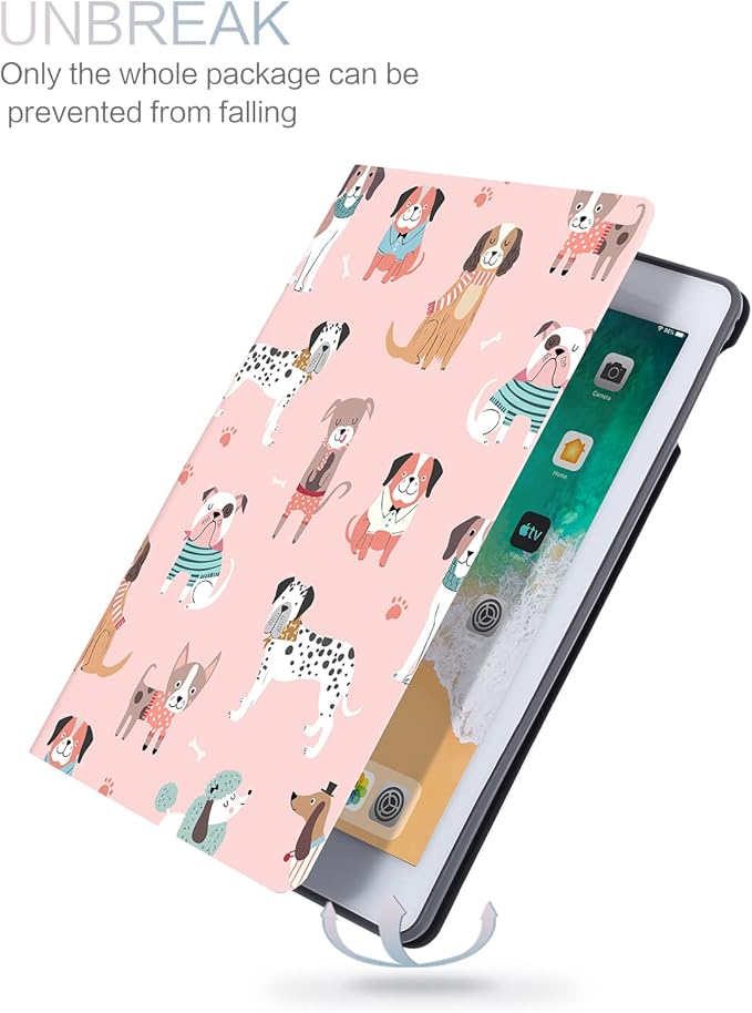 iPad Air 2/1 Case, iPad 5th/6th Generation 9.7 Case, Auto Wake/Sleep Multi-Angle Viewing Shockproof Protective Cover, Pink Dog