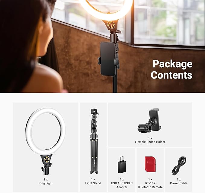 NEEWER ENTRY LEVEL VERSION 10.5" 10W Ring Light with 66" Tripod Stand, Overhead Phone Holder Mount Compatible with iPhone, Bi Color CRI85+ LED Selfie Lighting for TikTok Video Recording Streaming, N43