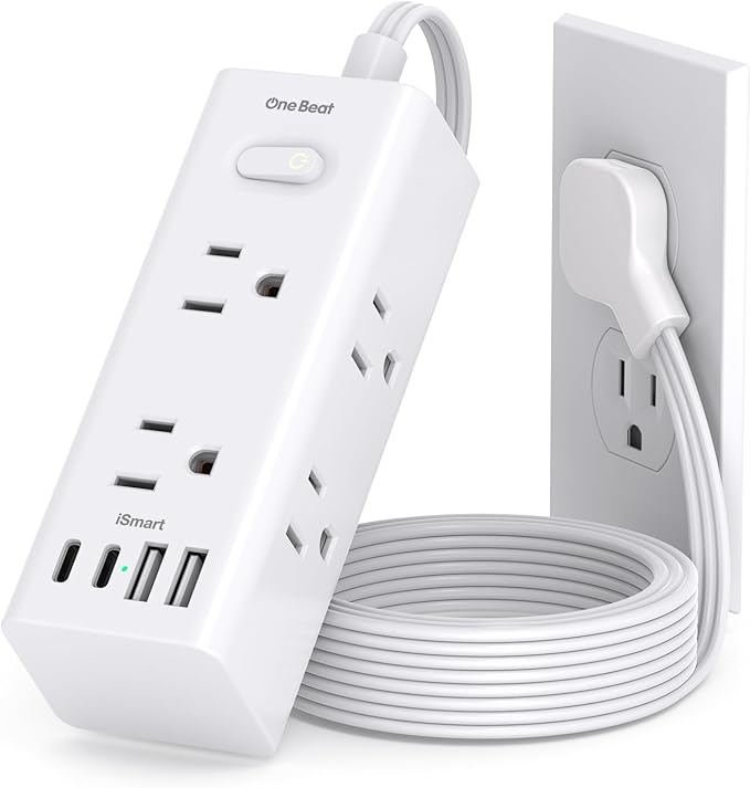 1Ft Extension Cord with Multiple Outlets, Flat Plug Power Strip Surge Protector with 1 Ft Cord, 6 Outlet 4 USB Ports (2 USB C), Multi Outlet Wall Plug for Travel, College, Dorm Room Essentials(White)