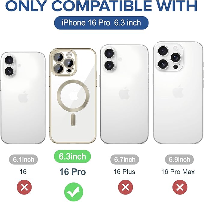 Hython Magnetic Clear for iPhone 16 Pro Case with Camera Lens Protector [Compatible with MagSafe] Luxury Plating Edge Slim Soft TPU Cover Protective Phone Case for iPhone 16 Pro 6.3", Matte Gray