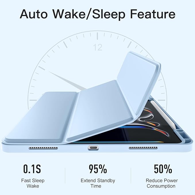 Akkerds Compatible with iPad Pro 13 Inch Case (M5/M4) 2025/2024, for iPad 13 Pro Case with Pencil Holder, Slim Trifold Stand Protective Cover with Soft TPU Back, Auto Wake/Sleep (LightBlue)