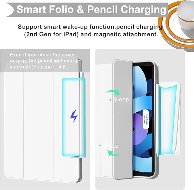 ZENLU iPad Air 10.9/11 inch Case with Removable Magnetic Folio Cover, Premium PU Leather, Multiple Angles Stand, Pencil Slot Charging Support, Full Protective Case for iPad Air 7 6 5 4 Gen (White)