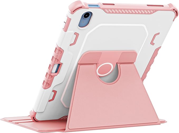 Rotating Case for iPad 11" A16 2025 / iPad 10th Generation 10.9" 2022 Smart Cover with Pencil Holder, Techcircle [Corner Protection] Hybrid TPU+PC Magnetic Flip Stand Soft Bumper Cover, Baby Pink