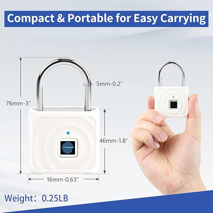 UMIKSMART Biometric Smart Lock, Keyless Fingerprint Padlock with USB Charging, Smart Lock Gift for Students, Gym Lockers, School Lockers, Luggage, Storage Boxes, Fences, Backpacks, Cabinets