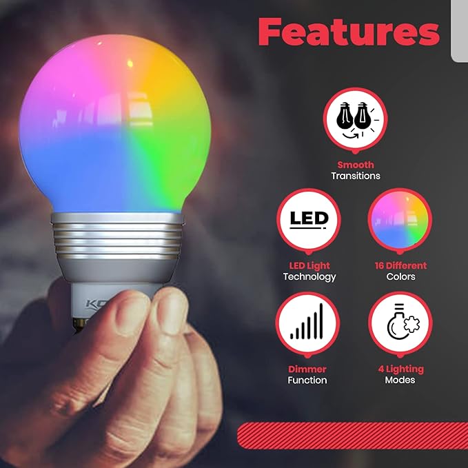 Kobra LED Color Changing Light Bulb with Remote Control - 16 Different Color Choices Smooth, Fade, Flash or Strobe Mode - Smart Remote Lightbulb - RGB & Multi Colored