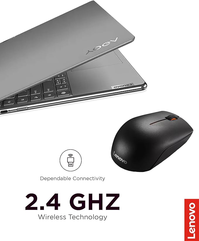 Lenovo 300 Wireless Mouse, Black, Computer Mouse for PC and Laptop with Windows, Ambidextrous Design, 2.4 GHz Nano USB Receiver, 12 Month Battery Life