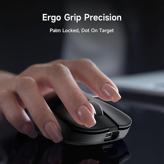 MCHOSE L7 Ultra+ Wireless Gaming Mouse, Lightweight 48g, Ergonomic Mouse with 42K DPI, PAW3950, Optical Switch, 20000 FPS, Dual 8K Polling and 7 Programmable Buttons, 3-Mode Connect, PC/Mac - Black