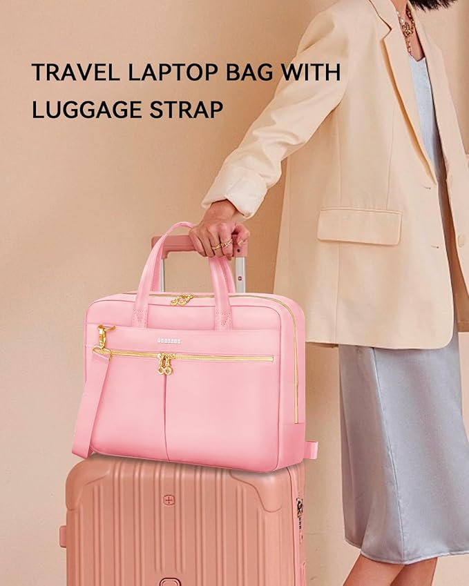 Ferkurn Laptop Bag Case Women Men Computer Bag Compatible with MacBook/HP/LG/Dell, Shoulder Strap Slim Carrying Messenger Briefcase, Pink, 17-17.3 Inch