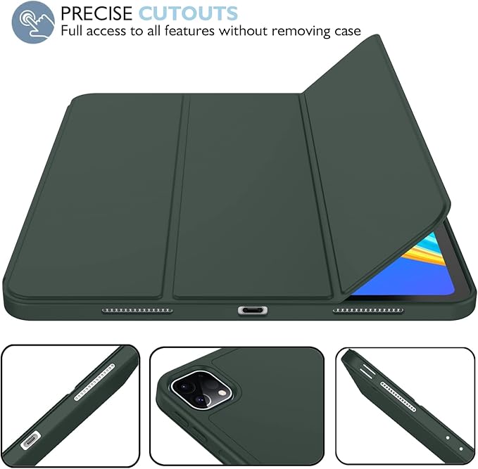 iMieet iPad Pro 13 Inch Case (M5/M4) 2025/2024 with Pencil Holder, Trifold Stand Smart Case with Soft TPU Back, Auto Wake/Sleep (Dark Green)