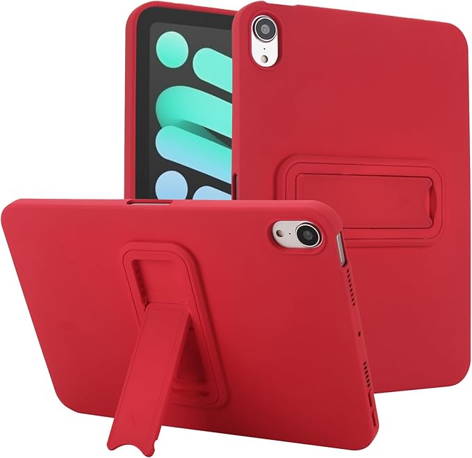 Case for iPad mini 7th & 6th Gen with Kickstand, Soft TPU + Hard PC Ultimate Delicate Touch Feeling Shockproof Protective Back Cover for iPad mini 7th 6th Women Men, Red
