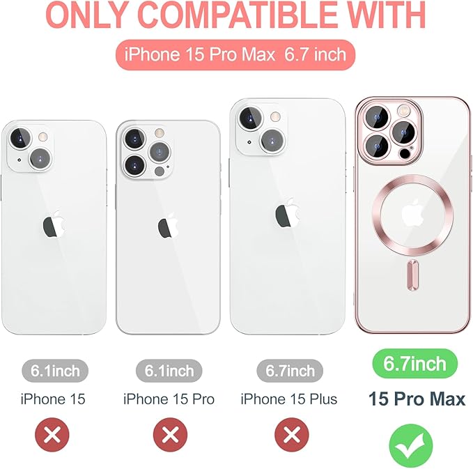 Hython Magnetic Clear for iPhone 15 Pro Max Case with Camera Lens Protector [Compatible with MagSafe] Plating Edge Slim Soft TPU Cover Protective Phone Case for iPhone 15 Pro Max 6.7", Pink