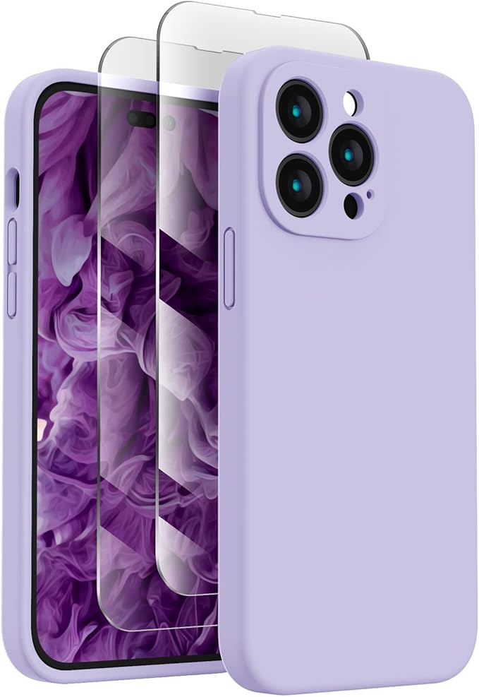 FireNova for iPhone 14 Pro Case, Silicone Upgraded [Camera Protection] Phone Case with [2 Screen Protectors], Soft Anti-Scratch Microfiber Lining Inside, 6.1 inch, Clove Purple