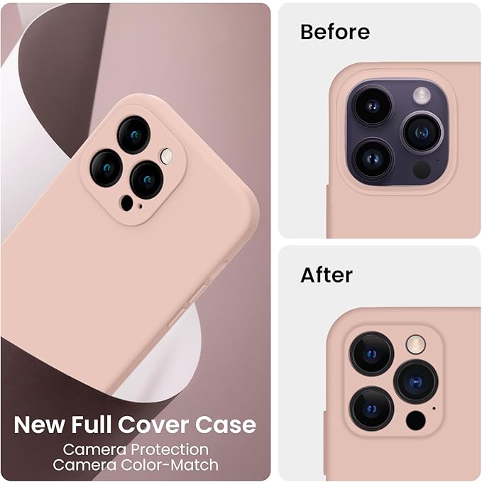 FireNova Designed for iPhone 14 Pro Max Case, Silicone Upgraded [Camera Protection] Case with [2 Screen Protectors], Soft Anti-Scratch Microfiber Lining Inside, 6.7 inch, Pinksand