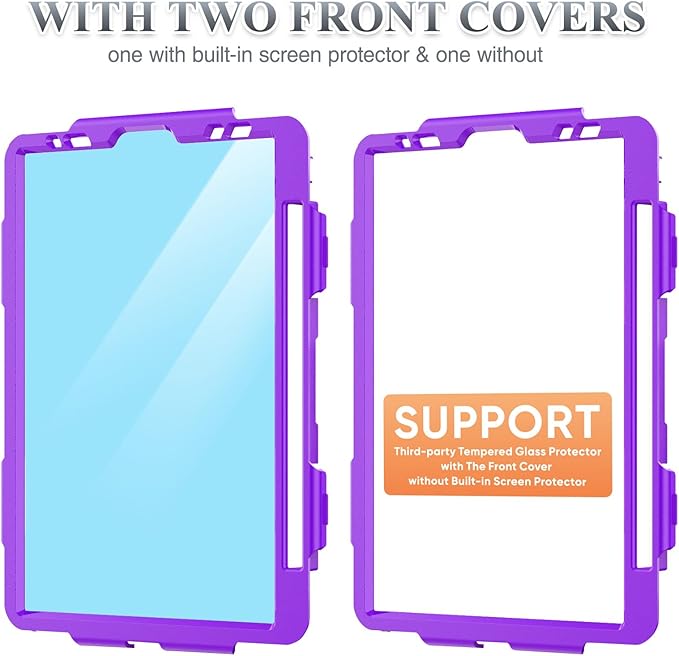 SEYMAC stock Case for iPad Mini 7 (A17 Pro)2024/ Mini 6 8.3'' with Screen Protector Pencil Holder [360 Rotating Hand Strap] &Stand, Drop-Proof Case for iPad Mini 7th/6th Generation 8.3"Purple+Colorful