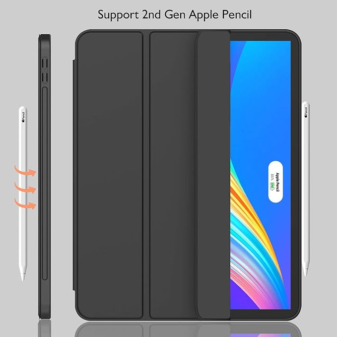 iPad Pro 12.9 Inch Case 2022/2021/2020 (6th/5th/4th Gen) with Pencil Holder [Support iPad 2nd Pencil Charging/Pair],Trifold Stand Smart Case with Soft TPU Back,Auto Wake/Sleep(Black)