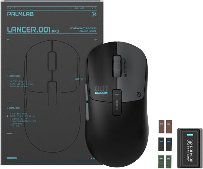 Lancer.001 PRO 8K Wireless Gaming Mouse, 65g Lightweight, Hot-Swappable Switches, PAW3950 Sensor with 32,000 DPI