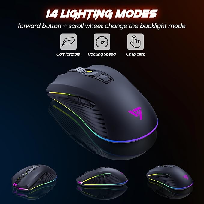 RisoPhy Wireless Gaming Keyboard and Mouse Combo, Metal Panel, 7 Color Backlits, Rechargeable 3200 mAh Battery, Wrist Rest, Sleep Mode, Light Up Keyboard + 7D 3200DPI Gaming Mice for PC Gamer