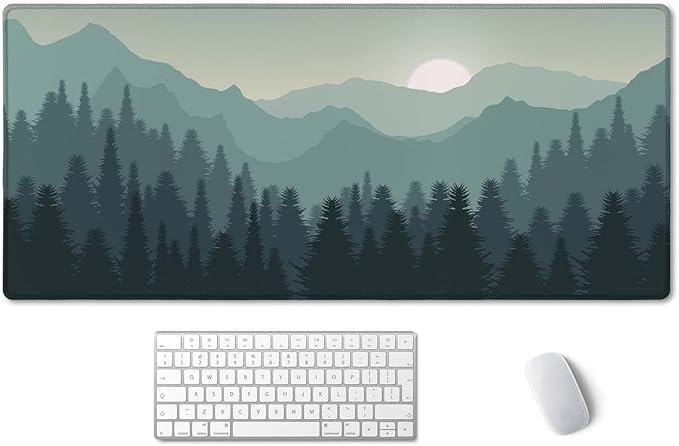 SSOIU Sunset Mountains Landscape Green Desk Mat, Extra Large Desk Mat, Large Gaming Mouse Pad, Extended Mouse Pad, Gaming Keyboard Mat, Non-Slip Laptop Computer Keyboard Mousepad for Office and Home