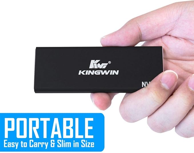 Kingwin M.2 SSD NVMe External Enclosure, 10Gbps USB 3.1 Gen 2 M-Key to USB C Solid State Drive Adapter, PCIe USB 3.0 USB C Cables, Fit Size 2230/2242/2260/2280, Aluminum, KM-U3NGFF-NVE