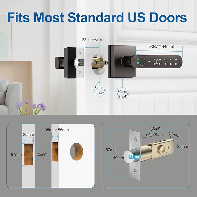 BIWIBON Fingerprint Door Lock, 5 in 1 Finger Print Door Knob with Smart APP/Fingerprint/IC Cards/Password/Backup Keys, Smart Door Knob with Keypad for Bedroom, Office, Apartment, Starry Grey