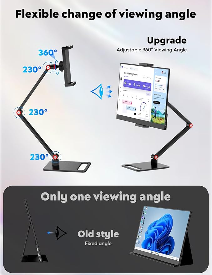 15.6” Portable Monitor with Adjustable Stand, 1080P FHD IPS Screen Extender, Laptop Stand & Smart Cover Included, Ultra Slim Travel Monitor with Eye Protection, Plug and Play for Laptop/PC/Mac