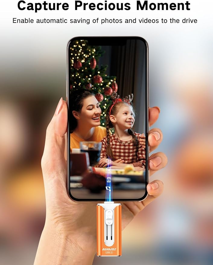 256GB Mini Dual Interface Flash Drive, Portable Memory Stick Compatible with iPhone 17/16/15/14/13/12/11, iPad, Android & PC, Easy to Save Photos, Videos & Files (1 Pack-Cosmic Orange)